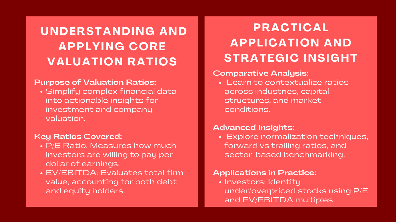 Course on Valuation Ratios P E EV EBITDA and Their Applications
