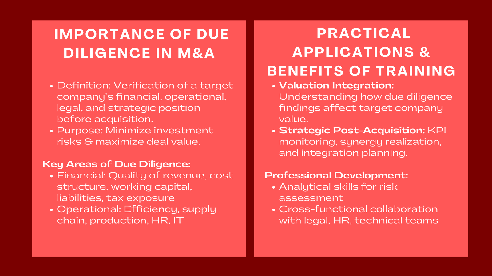 Due Diligence in M&A Corporate Training for Finance Professionals