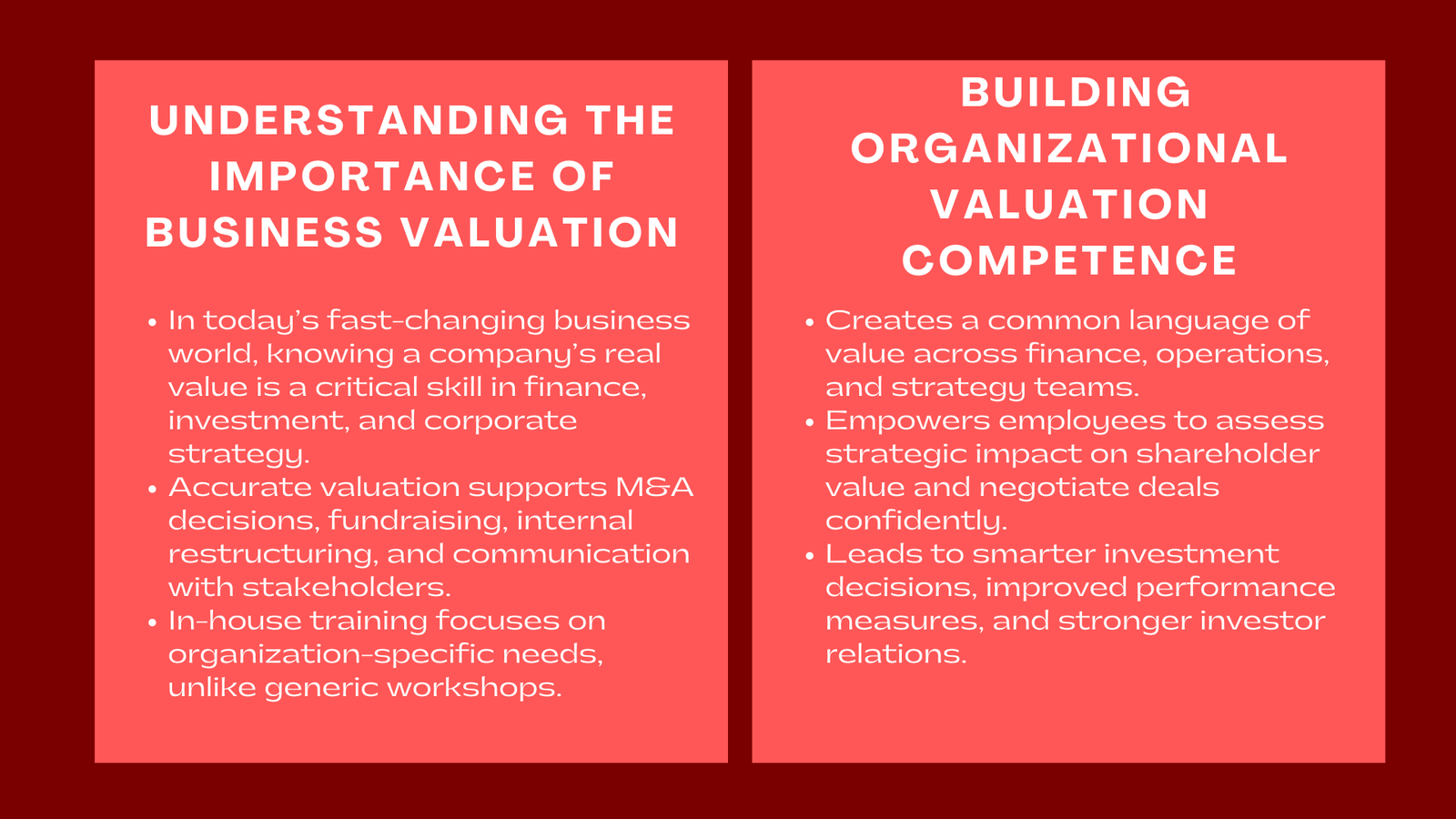 In-House Training on Business Valuation Understanding Company Worth