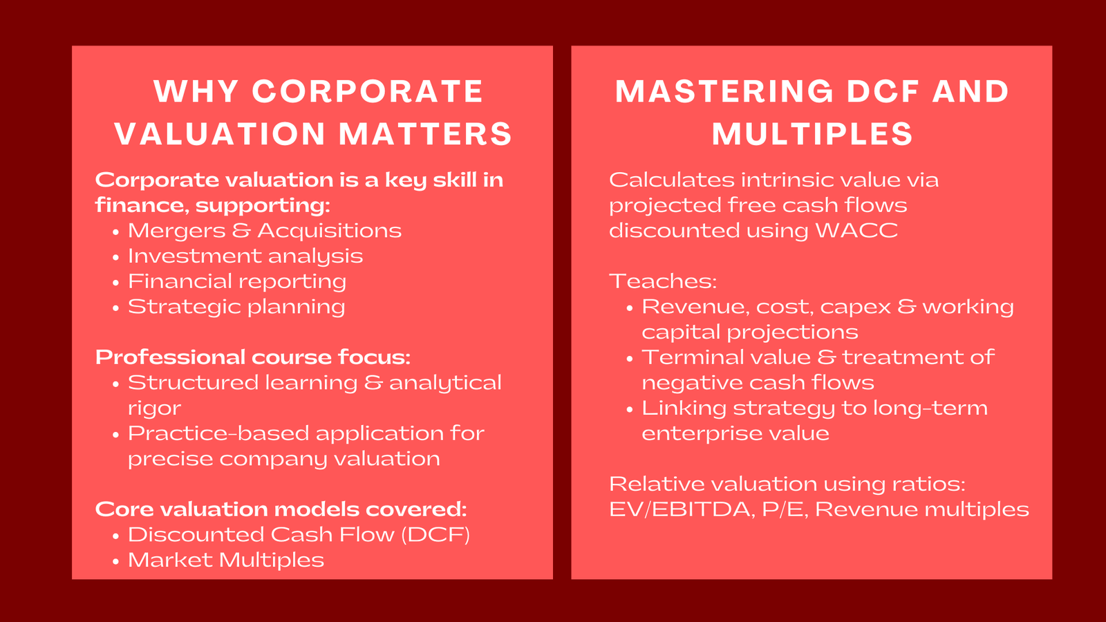 Professional Course on Corporate Valuation Techniques DCF Multiples and More
