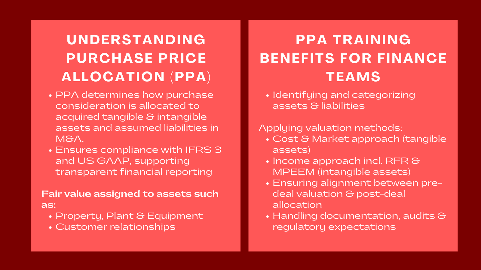 Purchase Price Allocation PPA Training for M&A Transactions