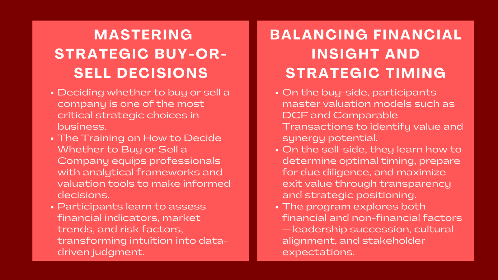 Training on How to Decide Whether to Buy or Sell a Company