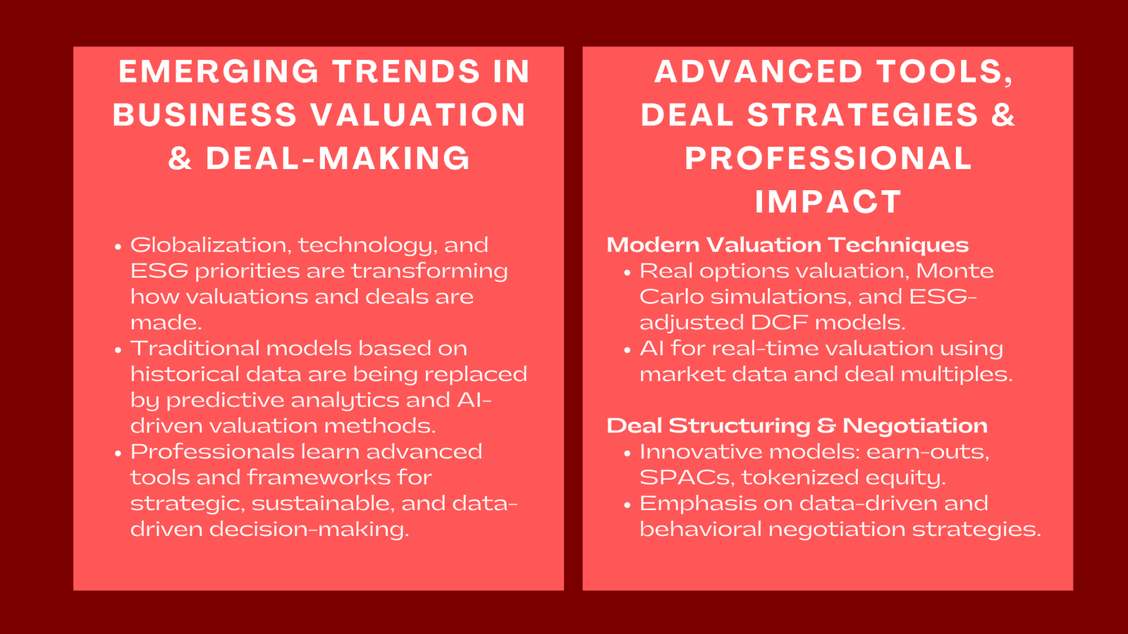 Emerging Trends in Business Valuation and Deal-Making Advanced Training Module